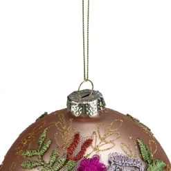 4.5" Pink Floral Applique Glass Ball Christmas Ornament -Christmas Decoration Store northlight gb26162 3 00577.1667487528