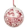 6" Red And White Merry Christmas Glass Ball Ornament