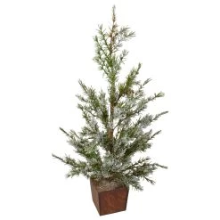 28" Potted Frosted Pine Artificial Christmas Tree – Unlit