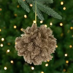 6" Gold Glittered Pine Christmas Ball Ornament
