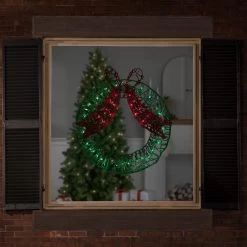 20" Green And Red Lighted Wreath And Bow Christmas Window Silhouette Decoration -Christmas Decoration Store northlight gv94140 3 67540.1667521913