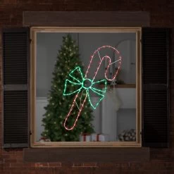 28" Green And White LED Lighted Candy Cane With Bow Christmas Window Silhouette -Christmas Decoration Store northlight gv94153 2new 11131.1681481550