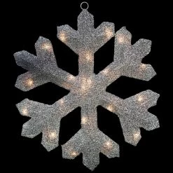 20" Lighted Silver Tinsel Snowflake Christmas Window Decor