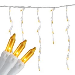 100 Count Opaque Gold Mini Icicle Christmas Lights - 3.5 Ft White Wire