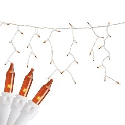 100 Count Orange Mini Icicle Christmas Lights - 3.5 Ft White Wire