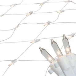4' X 6' Clear Mini Net Style Christmas Lights, White Wire