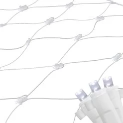 2' X 8' Pure White LED Wide Angle Net Style Column Wrap Christmas Lights, White Wire