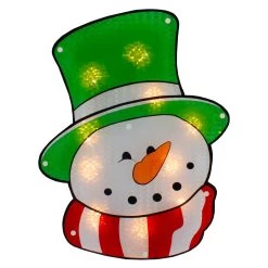 15.75" Lighted Holographic Snowman Christmas Window Silhouette