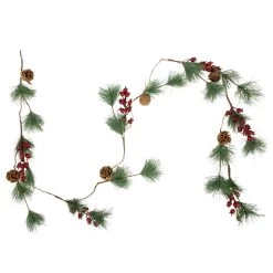 6.5' Pre-Lit Pine And Berry Artificial Christmas Garland, Warm White LED Lights