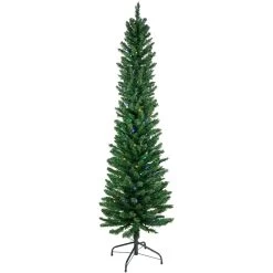 6' Pre-Lit Pencil Northern Balsam Fir Artificial Christmas Tree, Multi LED Lights