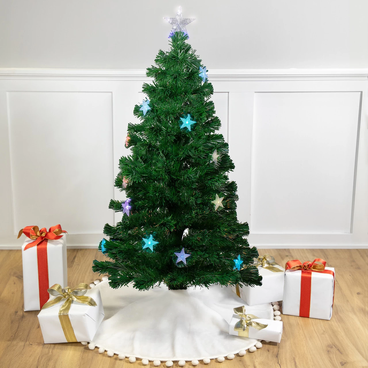 4' Pre-lit Potted Medium Pine Color Changing Star Artificial Christmas Tree - Multi-Color Fiber Optic LED Lights 3 4' Pre-lit Potted Medium Pine Color Changing Star Artificial Christmas Tree - Multi-Color Fiber Optic LED Lights