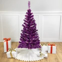 4' Pre-Lit Purple Tinsel Artificial Christmas Tree- Clear Lights, Purple Wire
