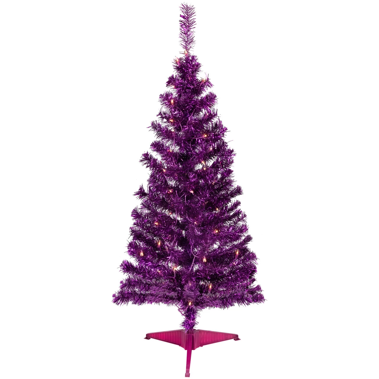 4' Pre-Lit Purple Tinsel Artificial Christmas Tree- Clear Lights, Purple Wire 4 4' Pre-Lit Purple Tinsel Artificial Christmas Tree- Clear Lights, Purple Wire - Image 2