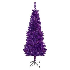 6' Pre-Lit Purple Artificial Tinsel Christmas Tree, Clear Lights