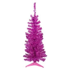 4' Pink Artificial Tinsel Christmas Tree, Unlit