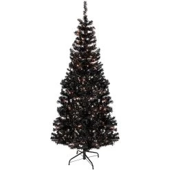 6' Pre-Lit Black Artificial Tinsel Christmas Tree, Clear Lights