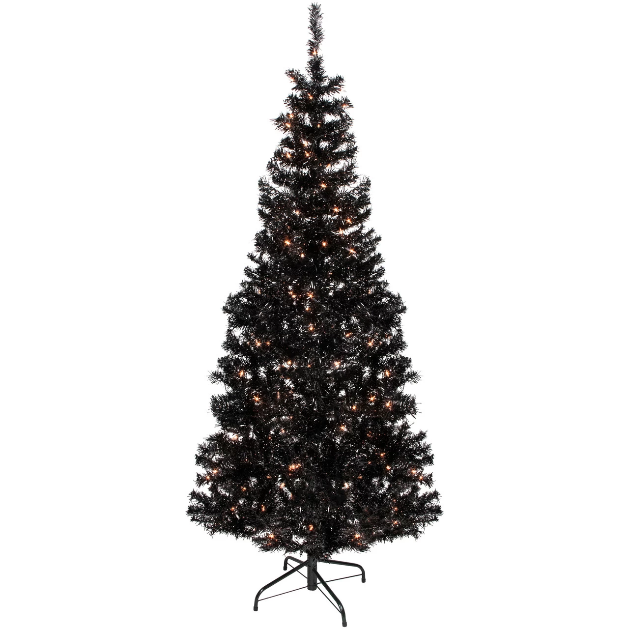 6' Pre-Lit Black Artificial Tinsel Christmas Tree, Clear Lights 3 6' Pre-Lit Black Artificial Tinsel Christmas Tree, Clear Lights