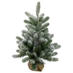 2' B/O Potted Frosted Pine Medium Artificial Christmas Tree In A Burlap Pot- Warm White Lights