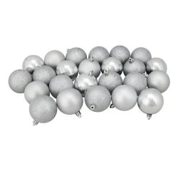 24ct Silver 4-Finish Shatterproof Christmas Ball Ornaments 2.5" (60mm)