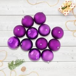 12ct Purple Shatterproof 4-Finish Christmas Ball Ornaments 4" (100mm)