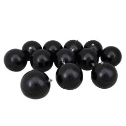 12ct Jet Black Shatterproof Christmas Ball Ornaments 4" (100mm)