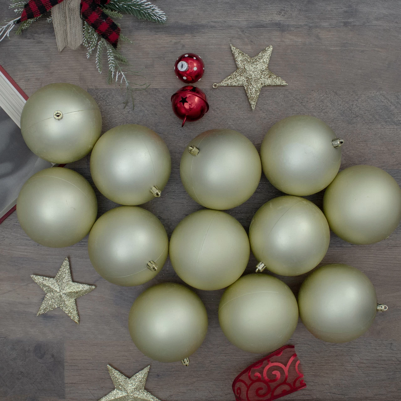 Set Of 12 Champagne Gold Shatterproof Matte Christmas Ball Ornaments 4" 4 Set Of 12 Champagne Gold Shatterproof Matte Christmas Ball Ornaments 4" - Image 2