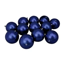 12ct Royal Blue Shiny Shatterproof Christmas Ball Ornaments 4" (101mm)