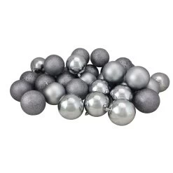32ct Pewter Gray Shatterproof 4-Finish Christmas Ball Ornaments 3.25" (80mm)