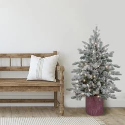 4' Pre-Lit Flocked Saratoga Spruce Artificial Christmas Tree In Pot - Clear Lights -Christmas Decoration Store northlight lt91592 3 13250.1667573176