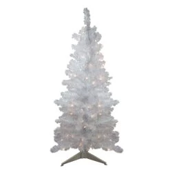 4' Pre-lit White Iridescent Pine Artificial Christmas Tree - Clear Lights