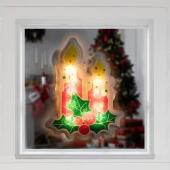 12" Red Lighted Berry Candle Christmas Window Silhouette Decoration -Christmas Decoration Store northlight mass20ha20ys20plug 18402.1667491219