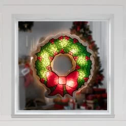 11" Green And Red Lighted Wreath Christmas Window Silhouette Decoration 7 11" Green And Red Lighted Wreath Christmas Window Silhouette Decoration -Christmas Decoration Store northlight mass20ha20ys20plug 87612.1667571965