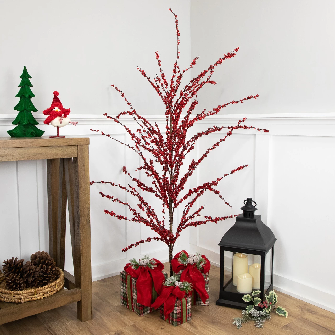 5' Artificial Red Berry Christmas Twig Tree, Unlit 5 5' Artificial Red Berry Christmas Twig Tree, Unlit - Image 3
