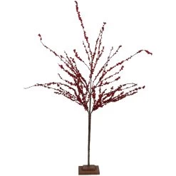 50" Artificial Red Berry Christmas Twig Tree With Square Stand, Unlit