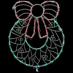 16" Red And Green Led Lighted Wreath Christmas Window Silhouette Decoration