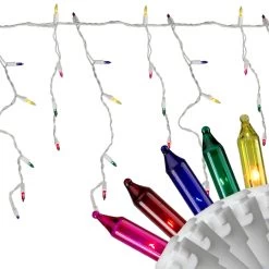 Set Of 150 Multi-Color Mini Icicle Christmas Lights 3" Spacing - White Wire