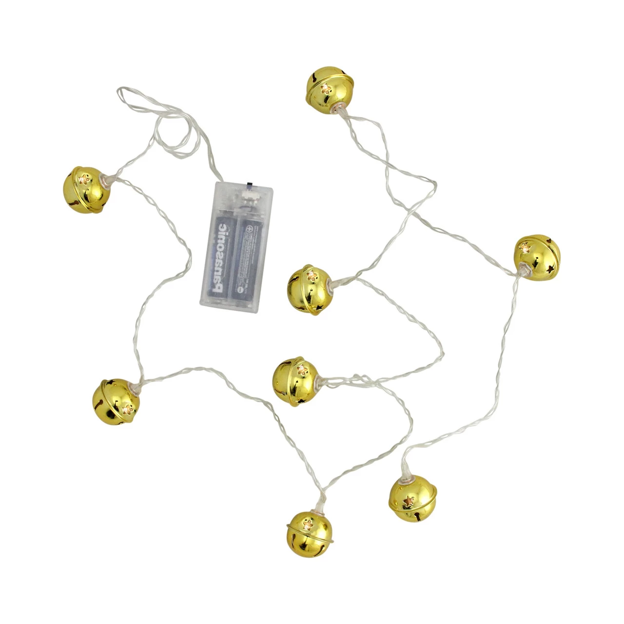 8 Battery Operated Gold LED Jingle Bell Christmas Lights - Clear Wire 5 8 Battery Operated Gold LED Jingle Bell Christmas Lights - Clear Wire - Image 3