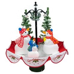 31" Musical Lighted Snowing Snowman Family In Umbrella Base Christmas Decoration