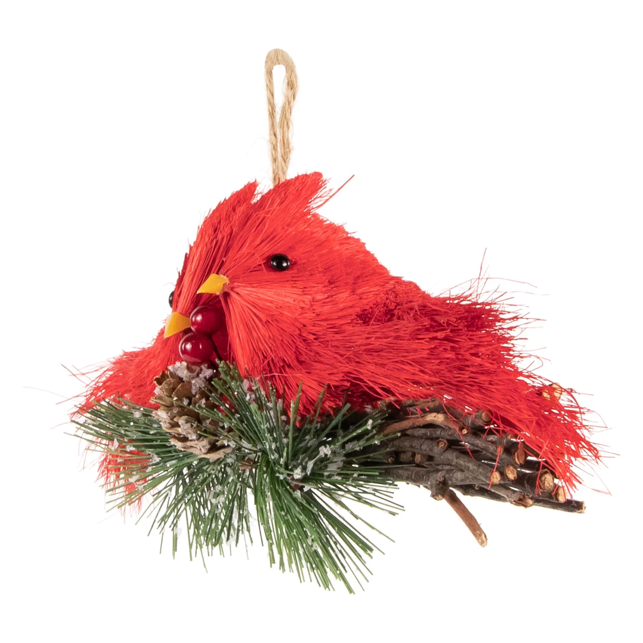 8" Double Cardinal And Pine Needle Branch Hanging Christmas Ornament 6 8" Double Cardinal And Pine Needle Branch Hanging Christmas Ornament - Image 4