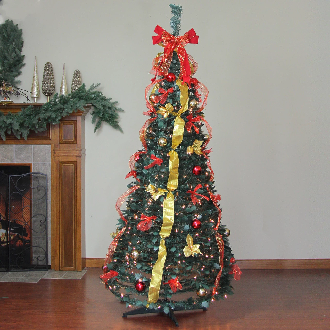 6' Pre-Lit Red And Gold Pre-Decorated Pop-Up Artificial Christmas Tree 4 6' Pre-Lit Red And Gold Pre-Decorated Pop-Up Artificial Christmas Tree - Image 2
