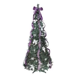 6' Pre-Lit Purple And Silver Pre-Decorated Pop-Up Artificial Christmas Tree, Clear Lights