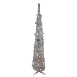 6' Pre-Lit Silver Pre-Decorated Pop-Up Artificial Christmas Tree