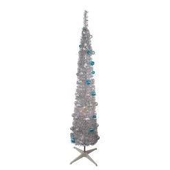 6' Pre-Lit Silver And Blue Pre-Decorated Pop-Up Artificial Christmas Tree