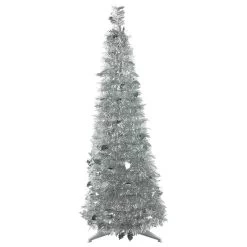 4' Silver Tinsel Pop-Up Artificial Christmas Tree, Unlit