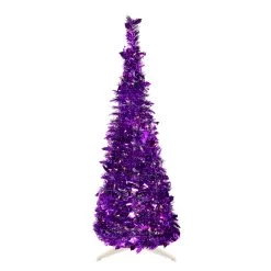6' Pre-Lit Purple Tinsel Pop-Up Artificial Christmas Tree, Clear Lights