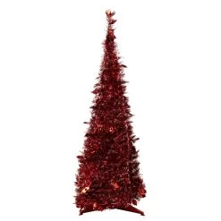 6' Red Tinsel Pop-Up Artificial Christmas Tree, Unlit