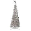 4' Pre-Lit Silver Tinsel Pop-Up Artificial Christmas Tree, Clear Lights