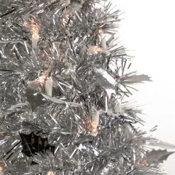 4' Pre-Lit Silver Tinsel Pop-Up Artificial Christmas Tree, Clear Lights -Christmas Decoration Store northlight sm92156 2 51099.1667530294
