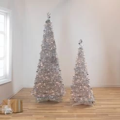 4' Pre-Lit Silver Tinsel Pop-Up Artificial Christmas Tree, Clear Lights -Christmas Decoration Store northlight sm92156 style 17395.1667530293