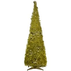 6' Gold Tinsel Pop-Up Artificial Christmas Tree, Unlit